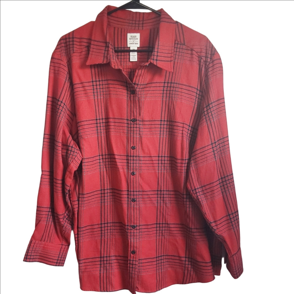 Lands End Blake Shelton Red Black Collared Pocket Plaid Button Down 2X
